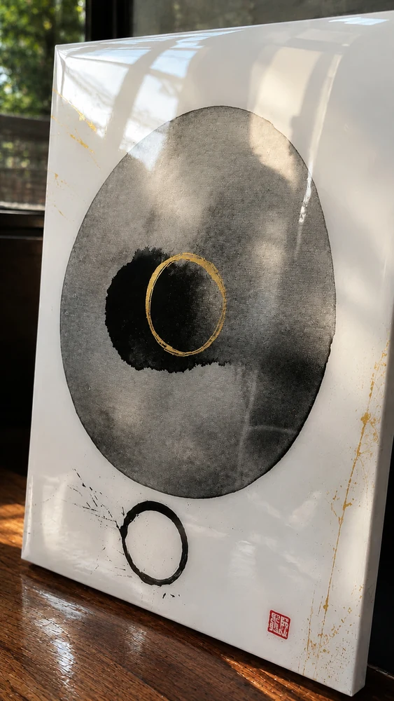 手描きの墨象平面作品